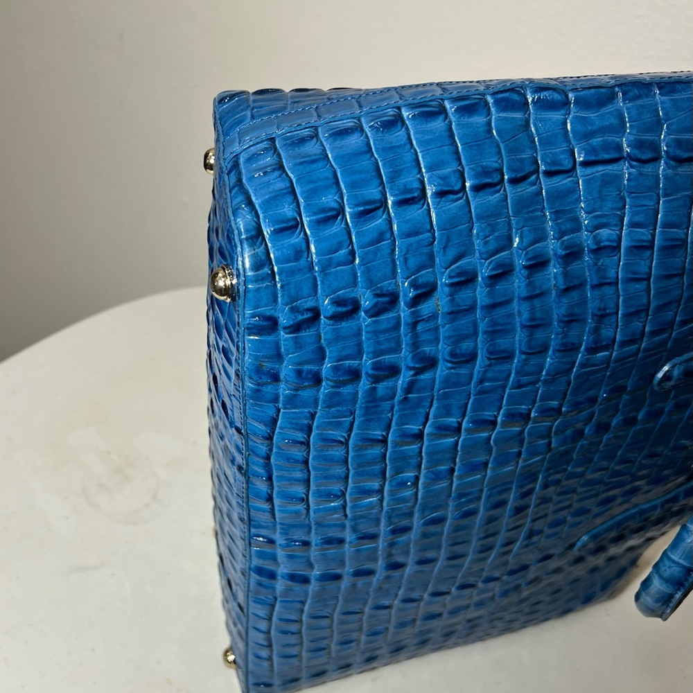 BRAHMIN DUXBURY Blue Crocodile Embossed Handbag 14 x 9.5 x 5 - Picture 6 of 11